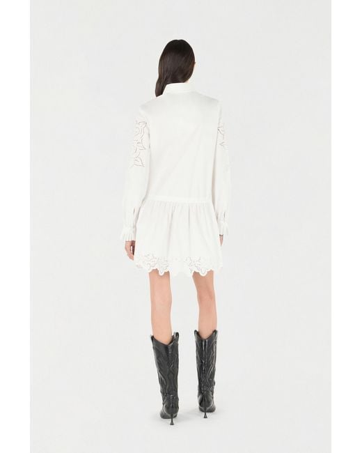 Roberto Cavalli White Mini Shirt Dress With Perforated Roses