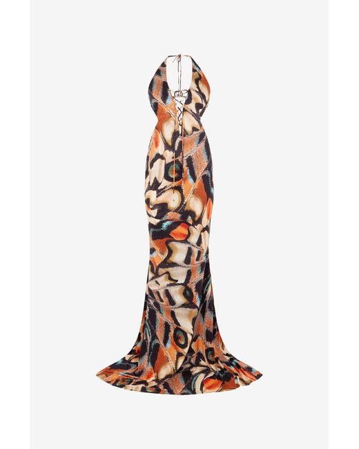 Roberto Cavalli White Butterfly Print Dress