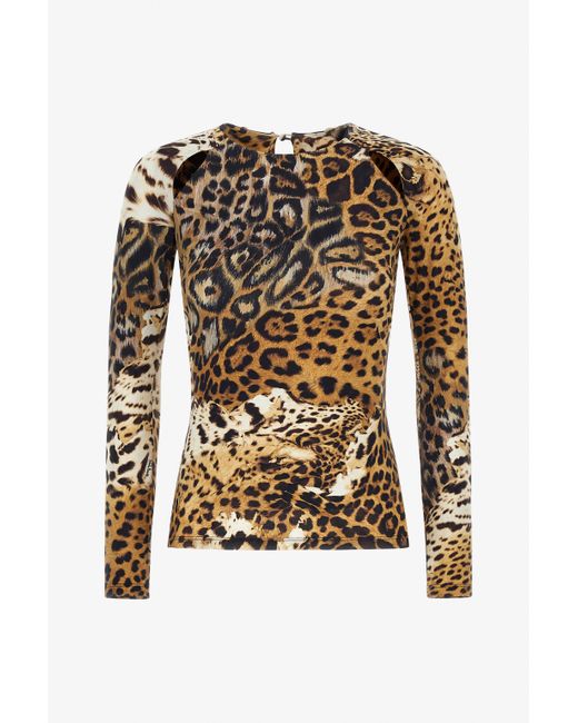 Roberto Cavalli Black Jaguar Skin Print Long-Sleeved T-Shirt