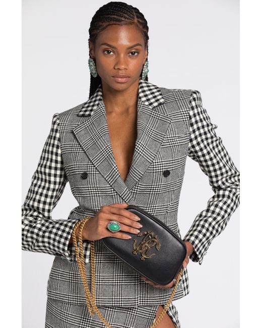 Borsa A Spalla Con Monogram Mirror Snake di Roberto Cavalli in Black