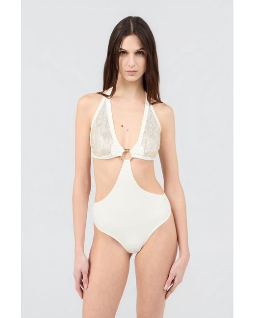 Roberto Cavalli White One-Piece With Luminous Jaguar Motif