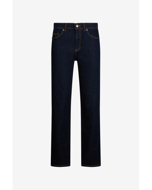 Roberto Cavalli Blue Dark Straight Leg Jeans With Contrast Stitching