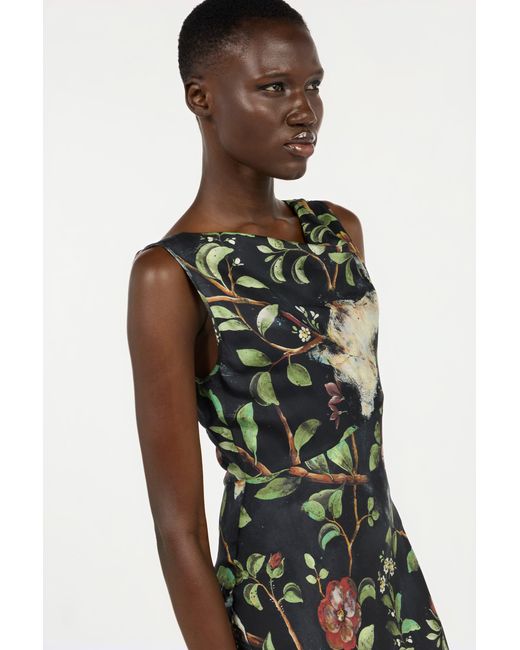 Roberto Cavalli White Silk Twill Dress With Pompei Garden Print