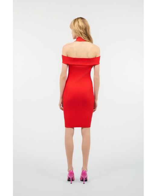 Roberto Cavalli Red Short Rib-Knit Dress