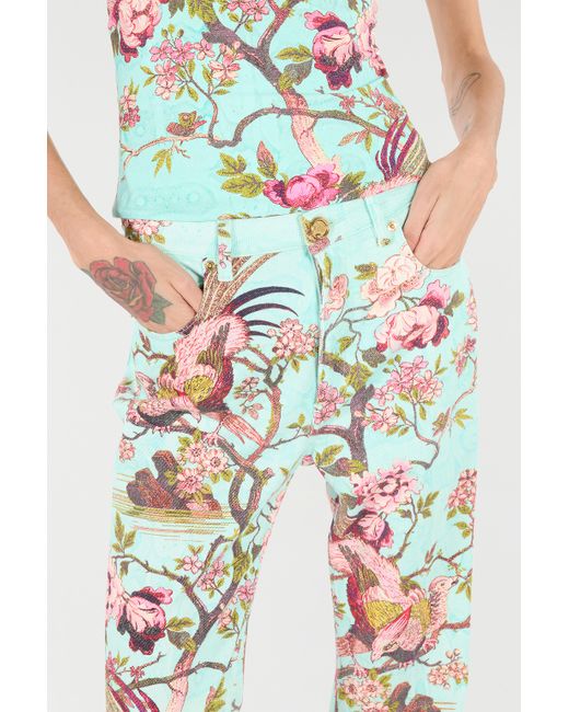 Roberto Cavalli White Hose Mit Oriental Bird Print