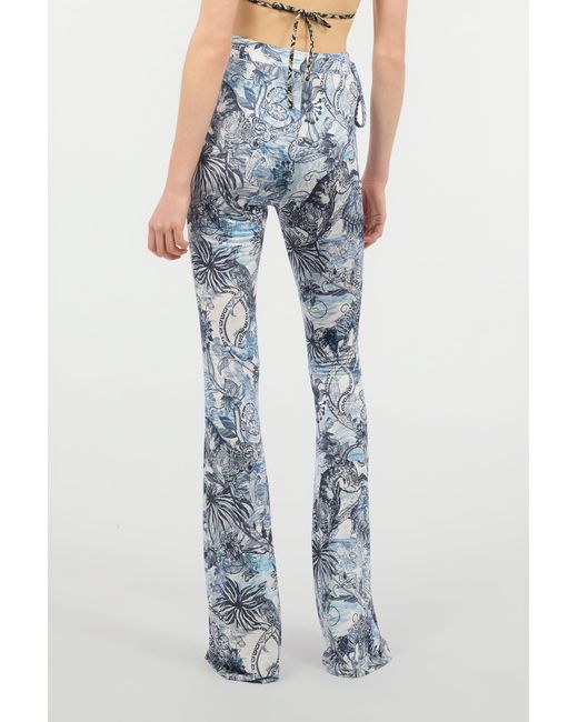 Roberto Cavalli Blue Flared Pants With All-Over Print