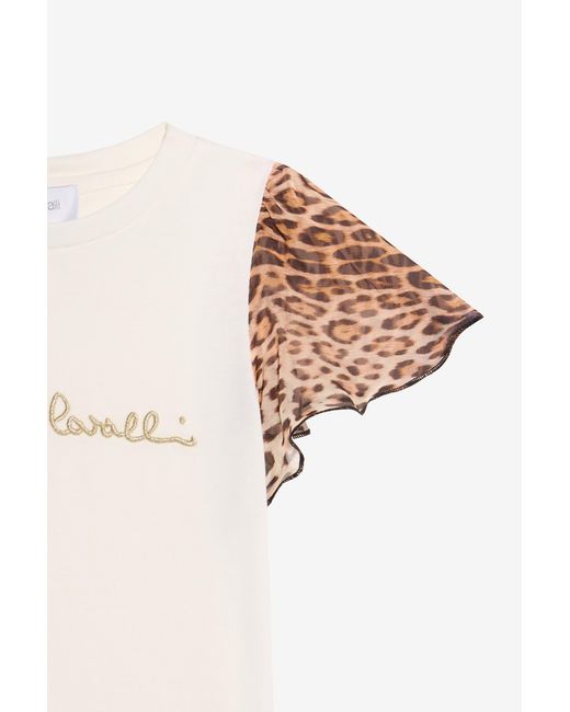 Roberto Cavalli Multicolor T-Shirt With Leopard Print Silk Sleeves