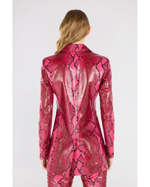Roberto Cavalli Pink Shiny Python-Print Jacket