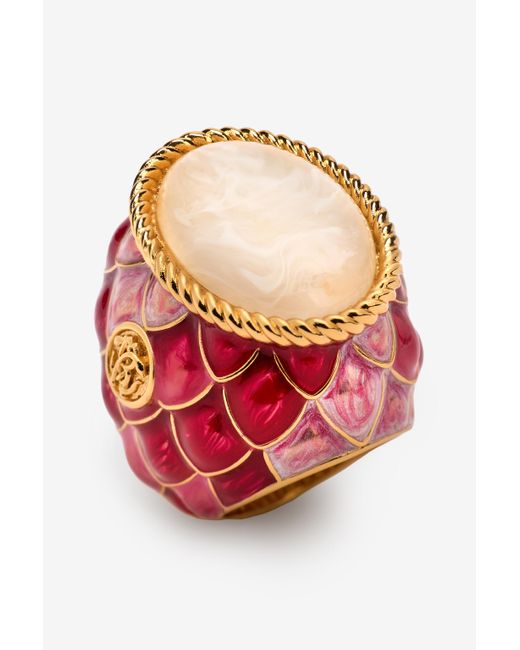 Roberto Cavalli Pink Cocktail Ring With Scales And Gem