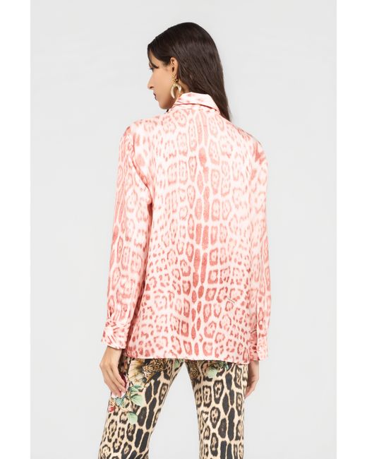 Roberto Cavalli Pink Jaguar Print Silk Shirt
