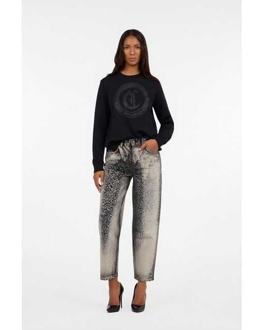 Roberto Cavalli Blue Cotton Sweatshirt With Jewel Logo