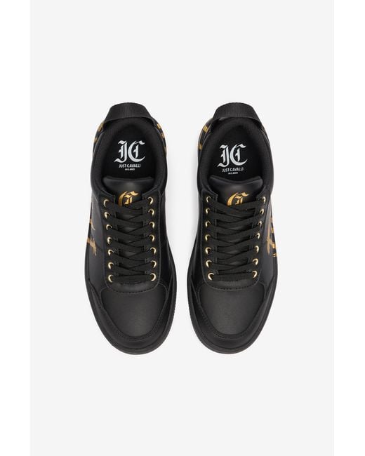 Roberto Cavalli Black Sneakers With Golden Graffiti Logo