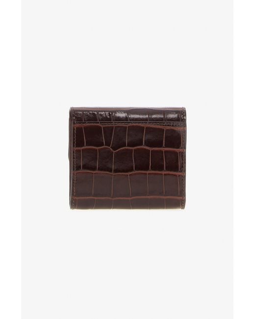 Roberto Cavalli Brown Croc-Effect Leather Card Case