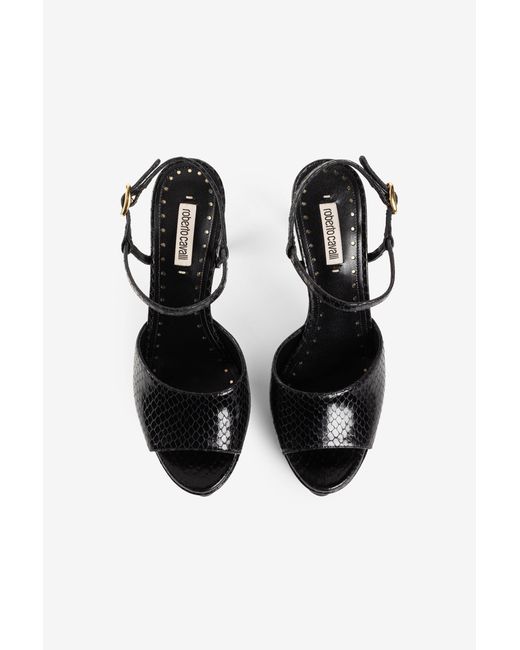 Sandales Plateforme À Talon Tiger Tooth Roberto Cavalli en coloris Black