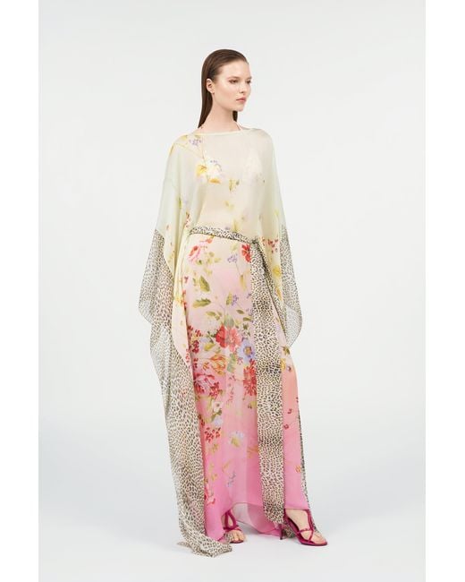 Roberto Cavalli White Miami Flowers Silk Kaftan
