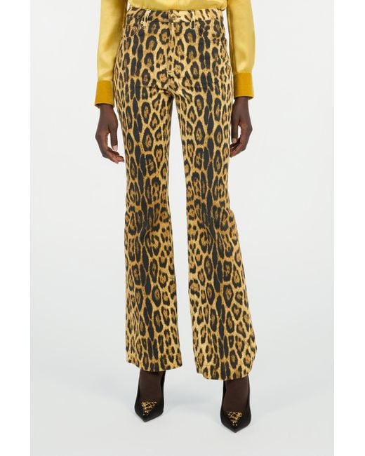 Roberto Cavalli Multicolor Denim Jeans With Jaguar Skin Print