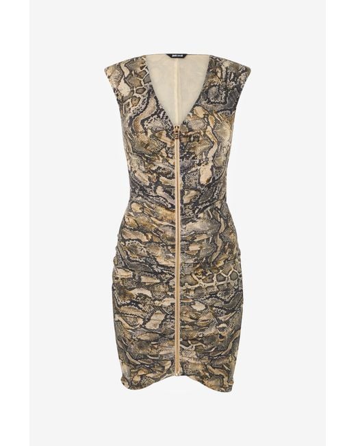 Roberto Cavalli Multicolor Mini Dress With Zipper And Python Print