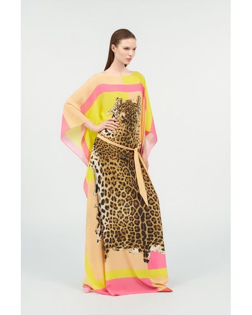 Roberto Cavalli Multicolor Silk Kaftan With Cavalli Pop Print