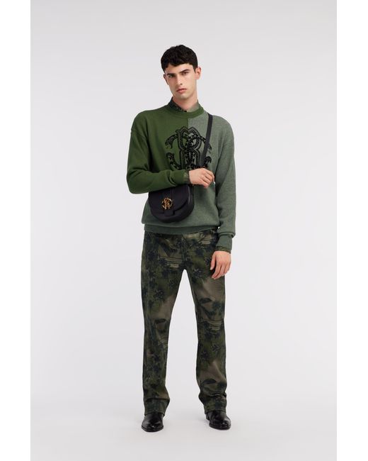 Roberto Cavalli Green Two-Tone Sweater With Monogram Rc for men