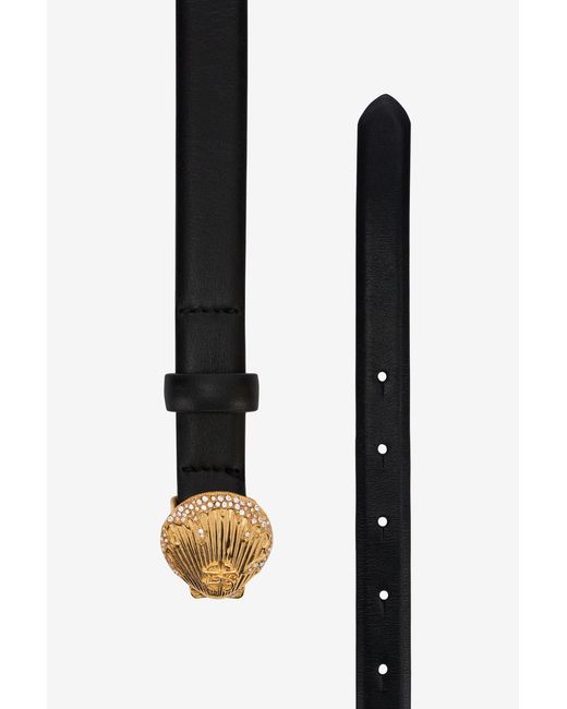 Roberto Cavalli White Leather Belt With Shell Buckle
