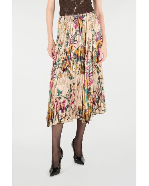 Roberto Cavalli White Midi Skirt With Oriental Bird Print