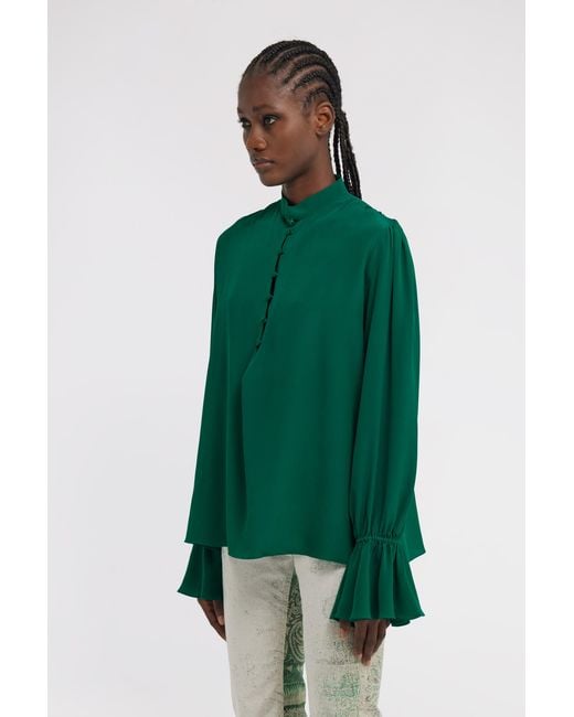 Roberto Cavalli Green Mandarin Collar Blouse