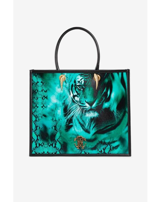 Roberto Cavalli Green Tiger And Python-print Tote Bag