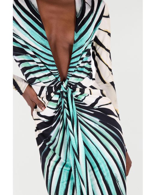 Roberto Cavalli Blue Ray Of Sea Print Dress Maxi