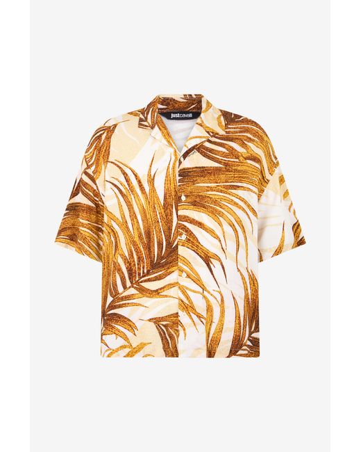 Roberto Cavalli Metallic Golden Palm Print Shirt for men