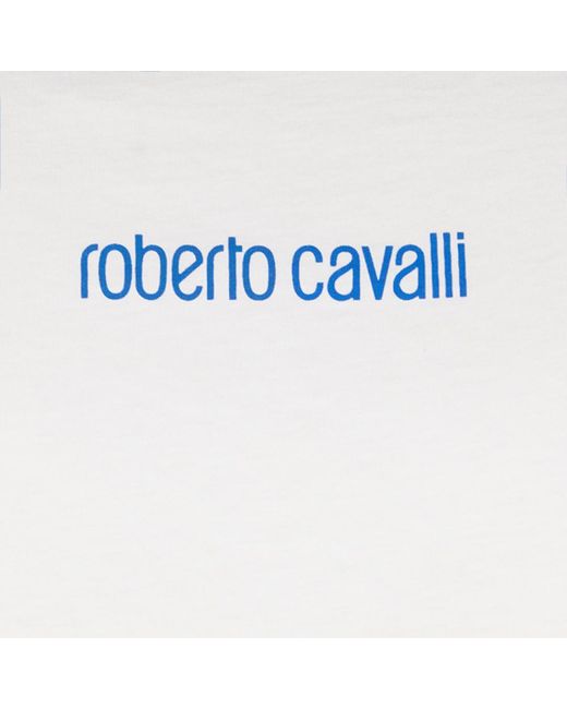 Roberto Cavalli White Cotton T-Shirt With Dragon And Logo for men