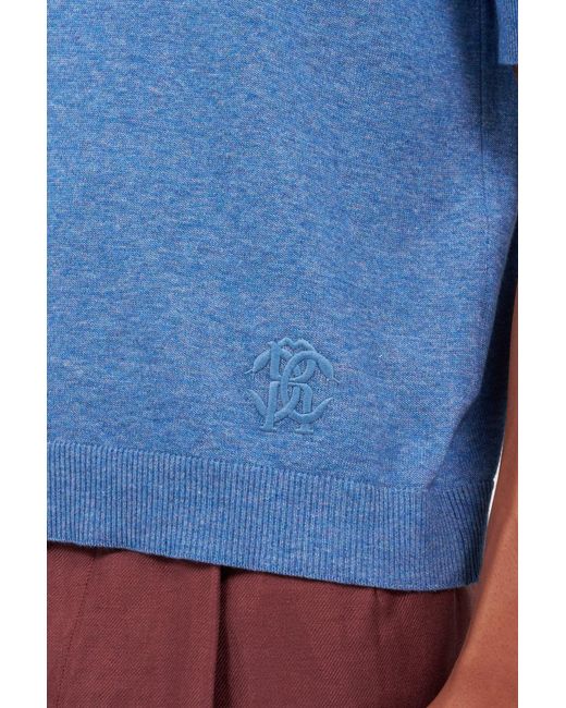 Roberto Cavalli Blue Knit Polo Shirt With Embroidered Logo for men