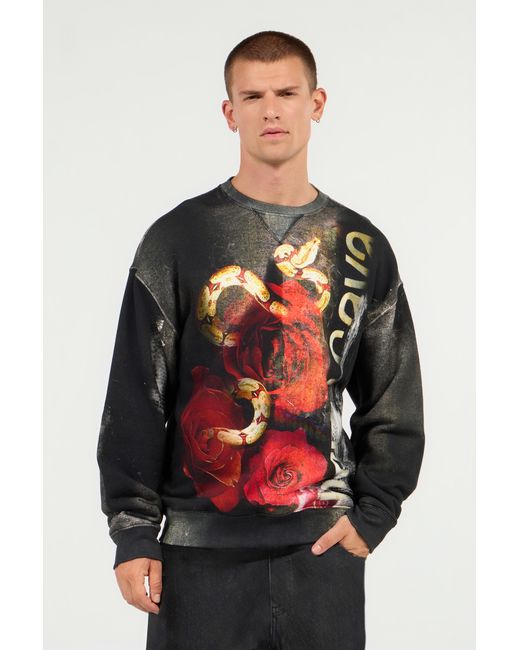 Roberto Cavalli Black Roses And Snake Print Sweatshirt for men