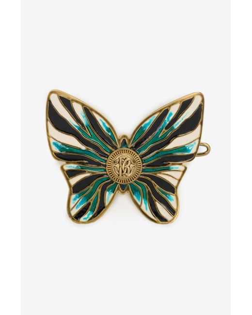 Roberto Cavalli Green Ray Of Sea Print Butterfly Hair Clip
