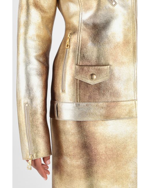 Roberto Cavalli Natural Laminated Leather Biker Jacket