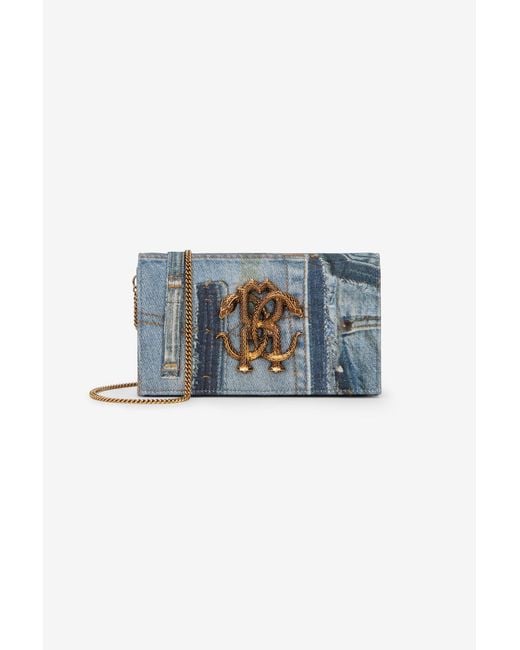 Roberto Cavalli Blue Denim Patchwork Shoulder Bag