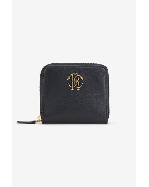 Roberto Cavalli Black Small Wallet With Mirror Snake Monogram