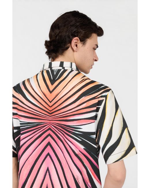 Roberto Cavalli Red Ray Of Paradise Print Denim Shirt for men