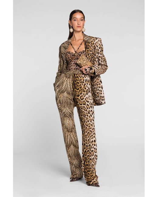 Roberto Cavalli Black Jaguar Print Long-Sleeve Top