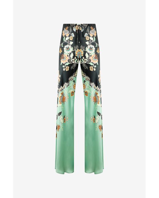 Roberto Cavalli Green Silk Pants With Kimono Print