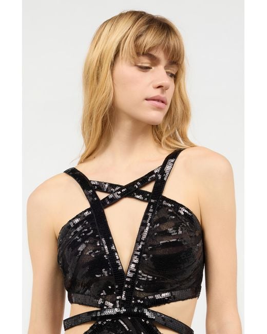 Roberto Cavalli Black See-Through Dress With Sequined Zebra Pattern
