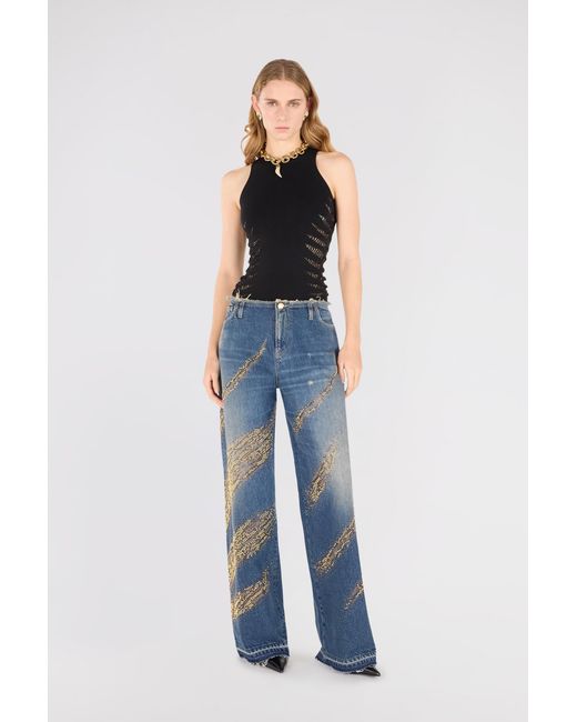 Roberto Cavalli Black Vest Top With Openwork Zebra Pattern