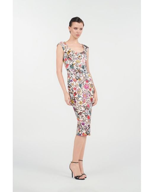 Roberto Cavalli White Sheath Dress With Florentine Flowers Print