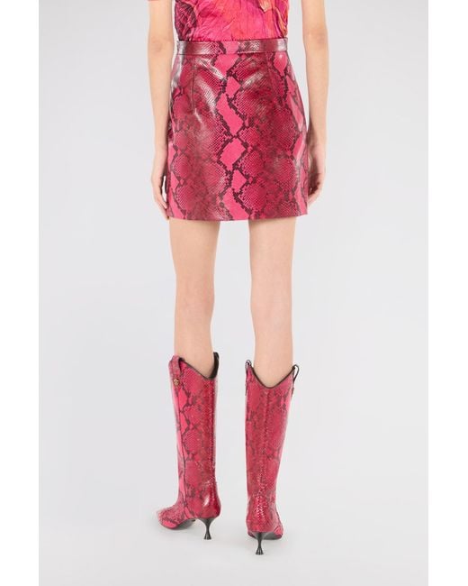 Roberto Cavalli Pink Python-Print Skirt