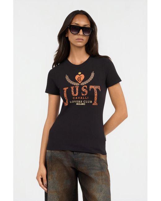 Roberto Cavalli Black Lovers Club Print T-Shirt