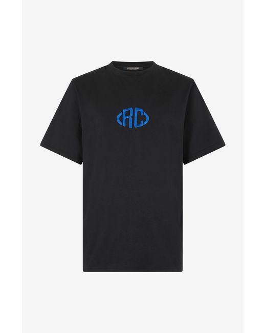 Roberto Cavalli Black Cotton T-Shirt With Monogram for men