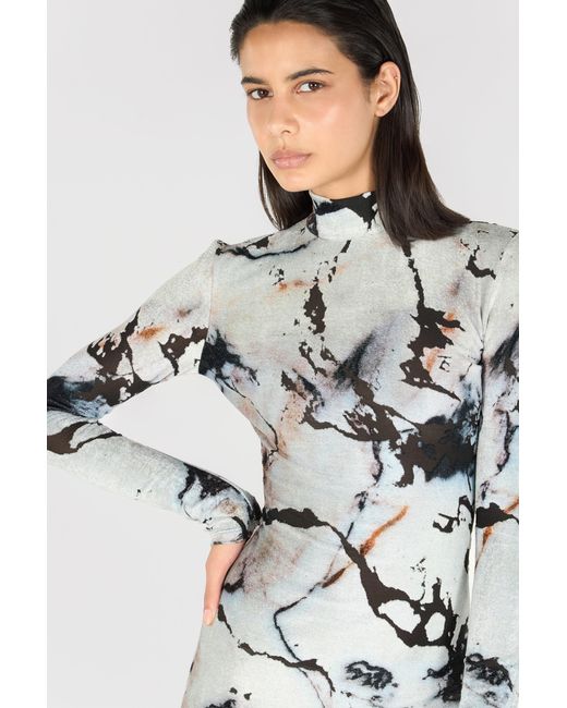 Roberto Cavalli White Long Dress With Marble Print