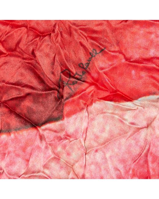 Roberto Cavalli Red Crinkled Asymmetric Dress With Rose Print