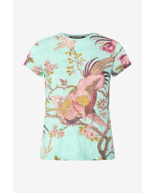 Roberto Cavalli Multicolor T-Shirt With Oriental Bird Print