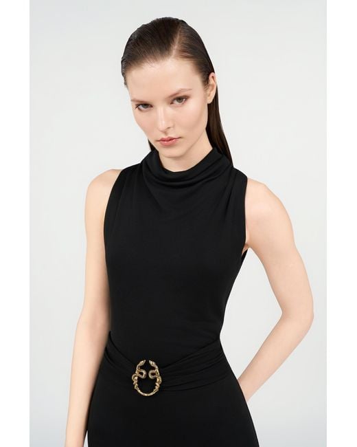 Roberto Cavalli Black Midi Dress With Snake Detail