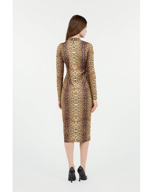 Roberto Cavalli Natural Leopard Print Midi Dress